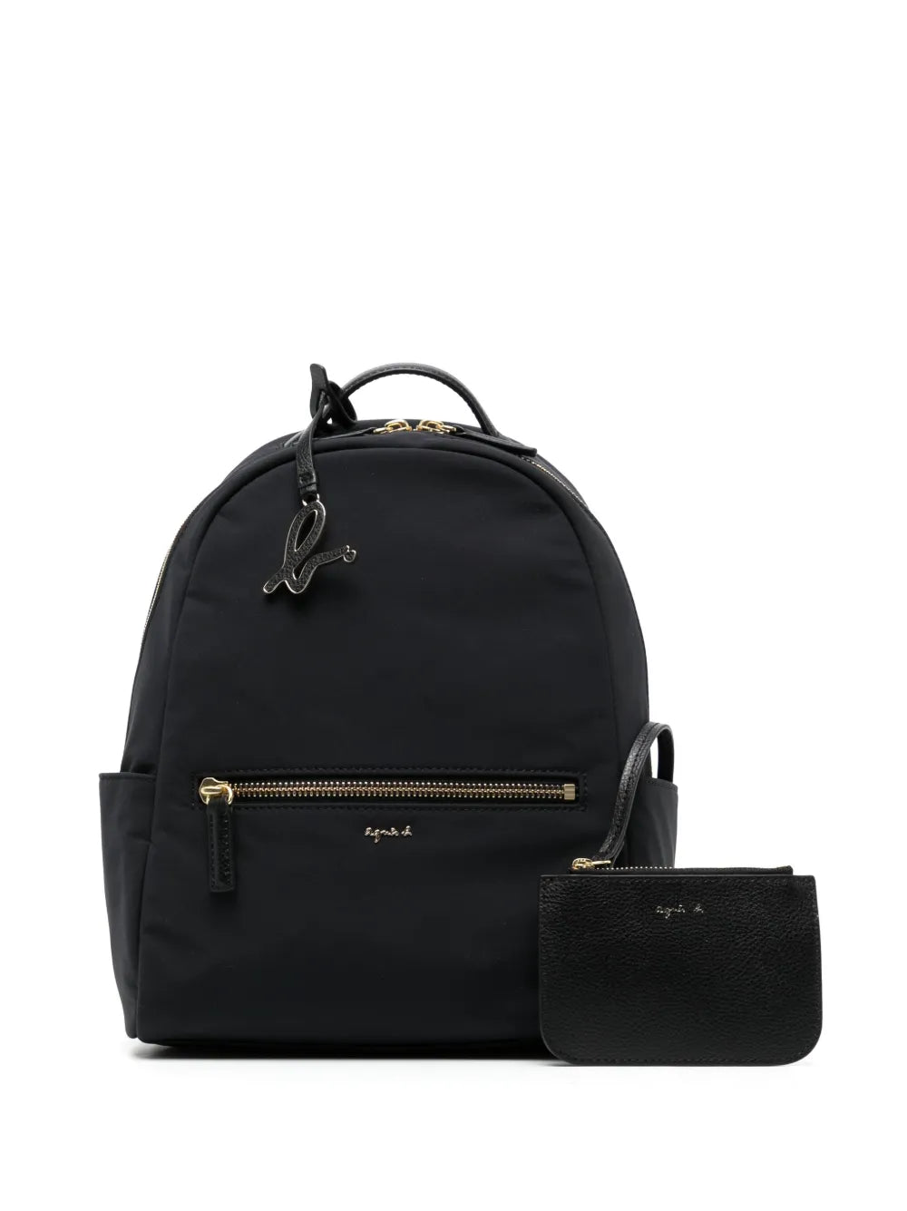 agn b. logo-plaque leather-trim backpack