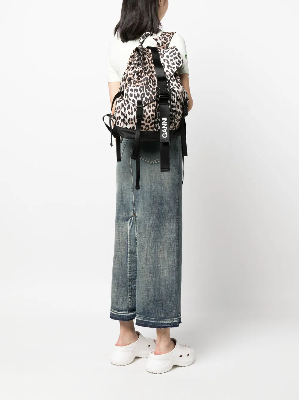 GANNIleopard-print buckled backpack