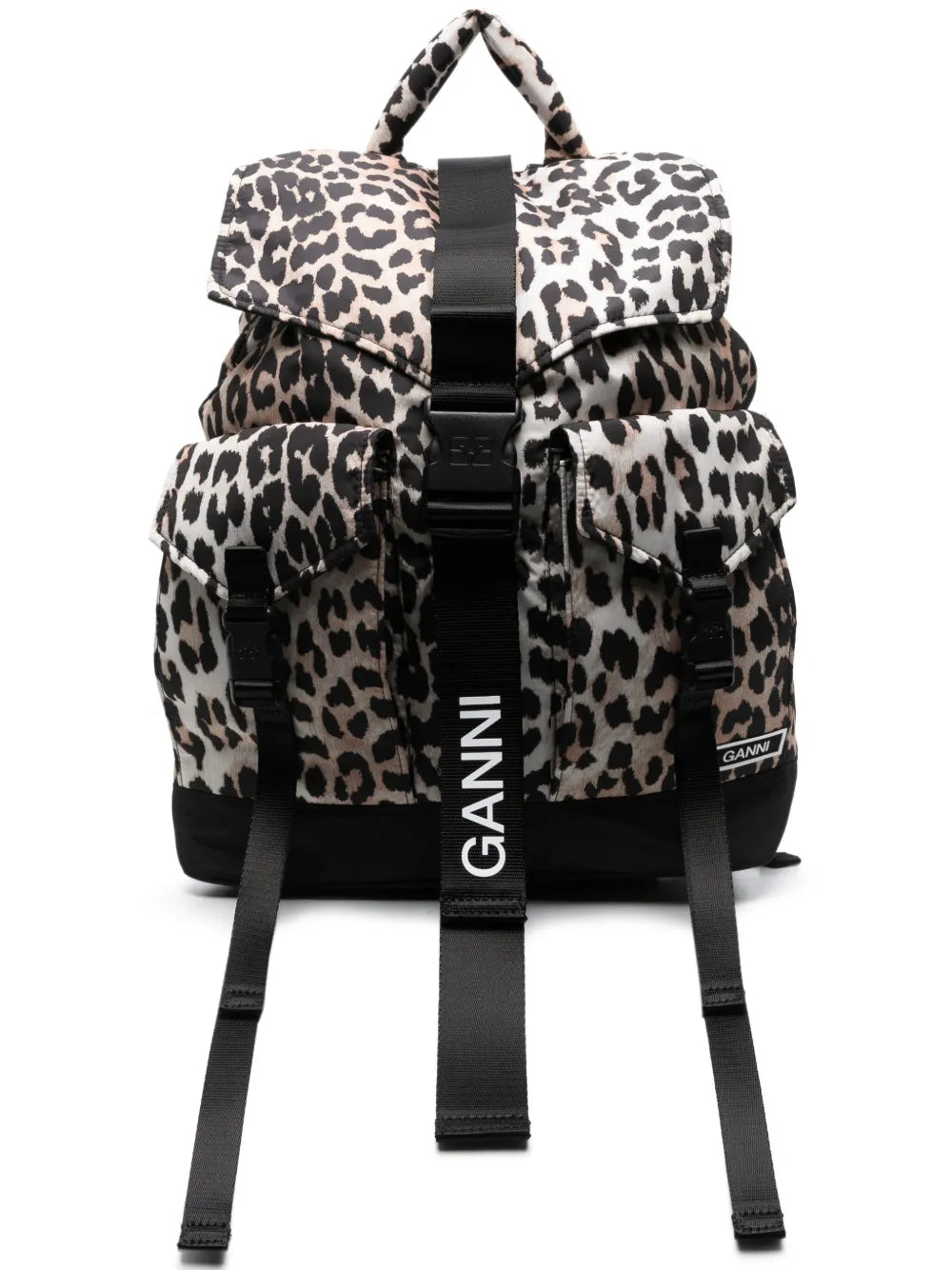 GANNIleopard-print buckled backpack