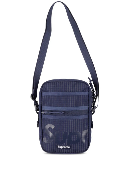 Supremelogo-print grid-pattern shoulder bag