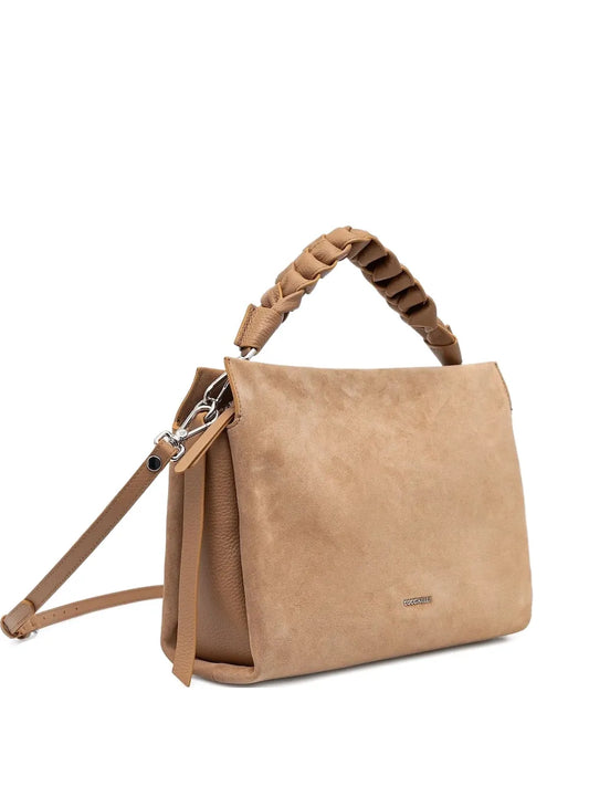 Coccinellebraided-handle suede tote bag