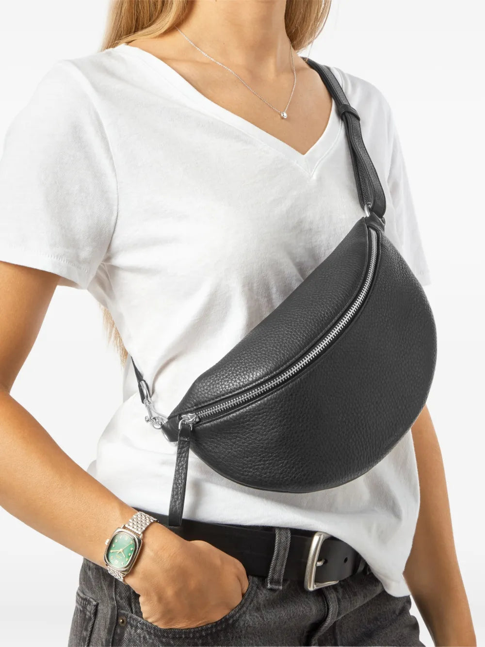 Shinolacrescent zipped shoulder bag