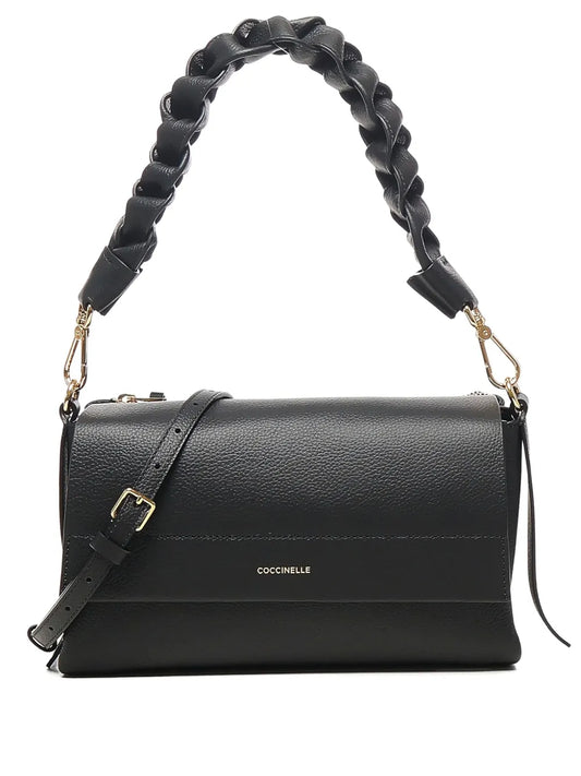 Coccinellebraided-handle leather shoulder bag