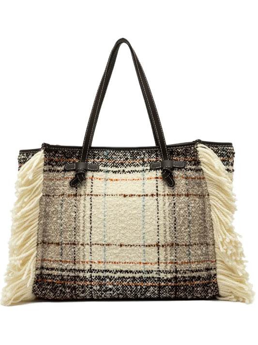 GIANNI CHIARINIplaid fringed tote bag