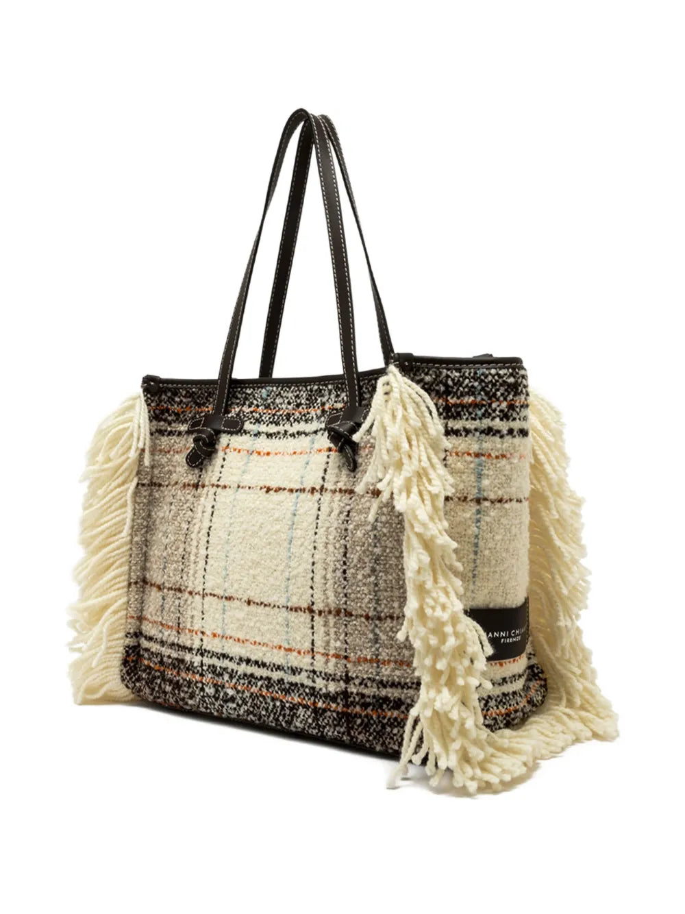 GIANNI CHIARINIplaid fringed tote bag
