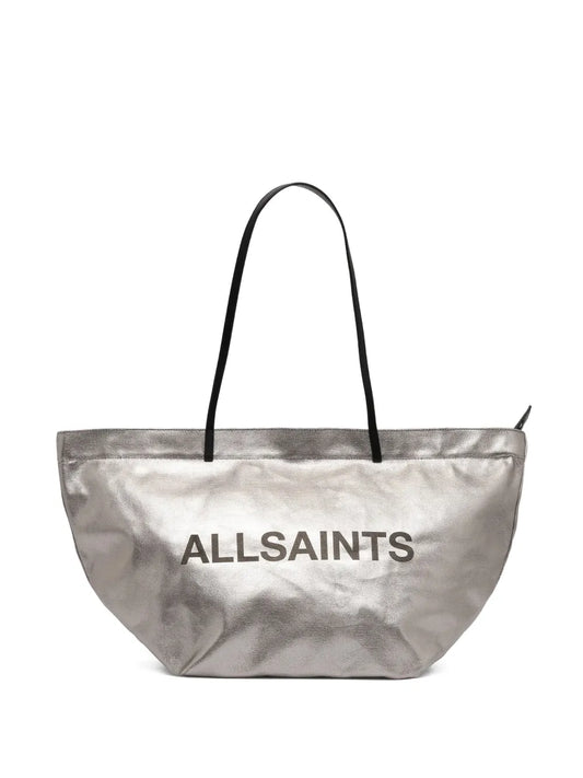 AllSaintsSerafina logo-print metallic tote bag