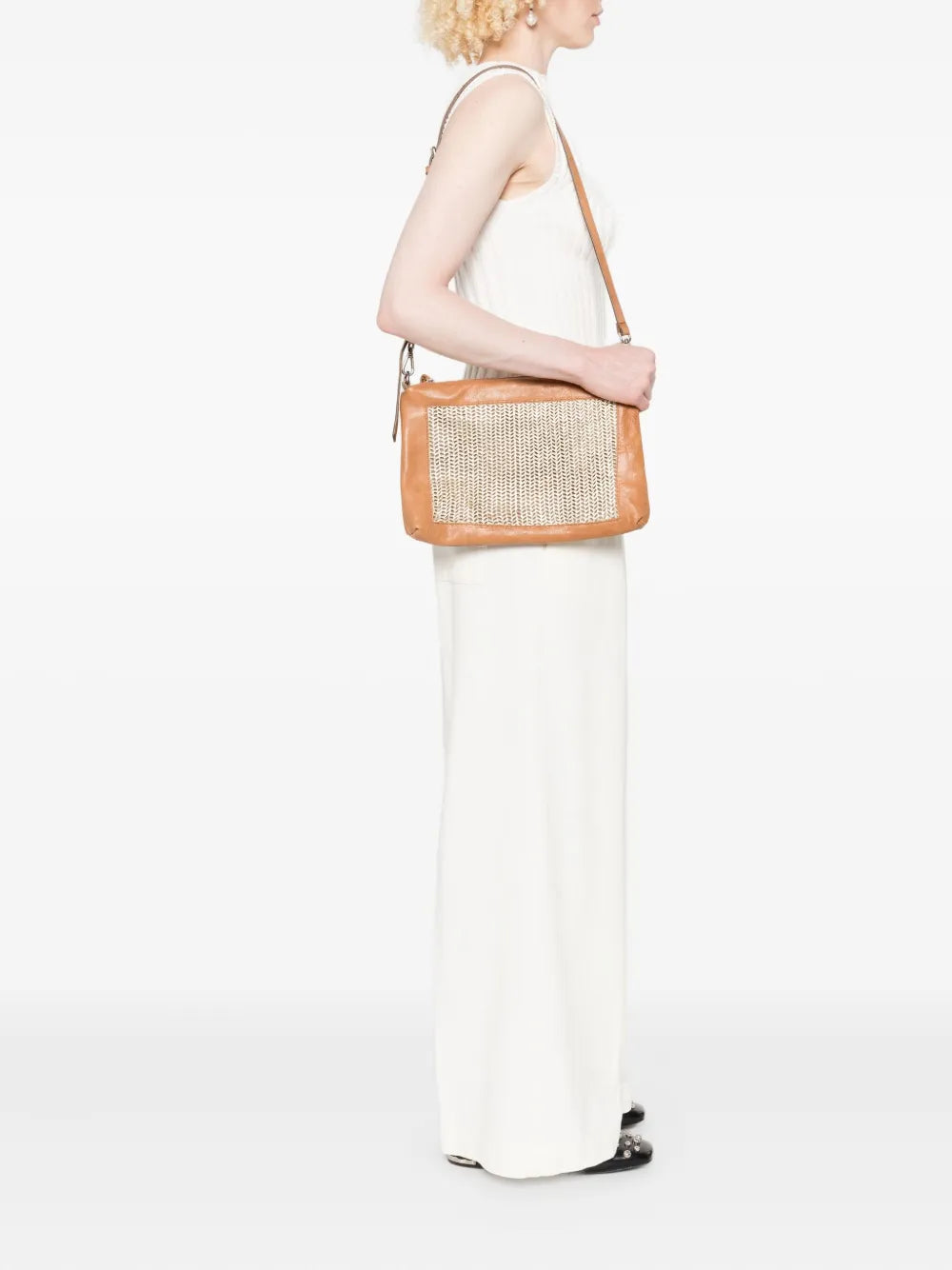 SOMMETleather woven-panel shoulder bag