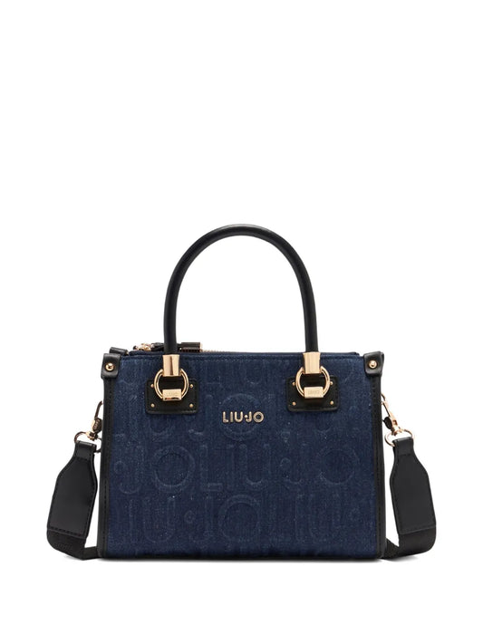 LIU JOsmall logo-embossed denim tote bag