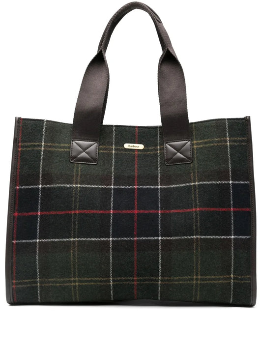 Barbourlarge plaid-pattern tote bag