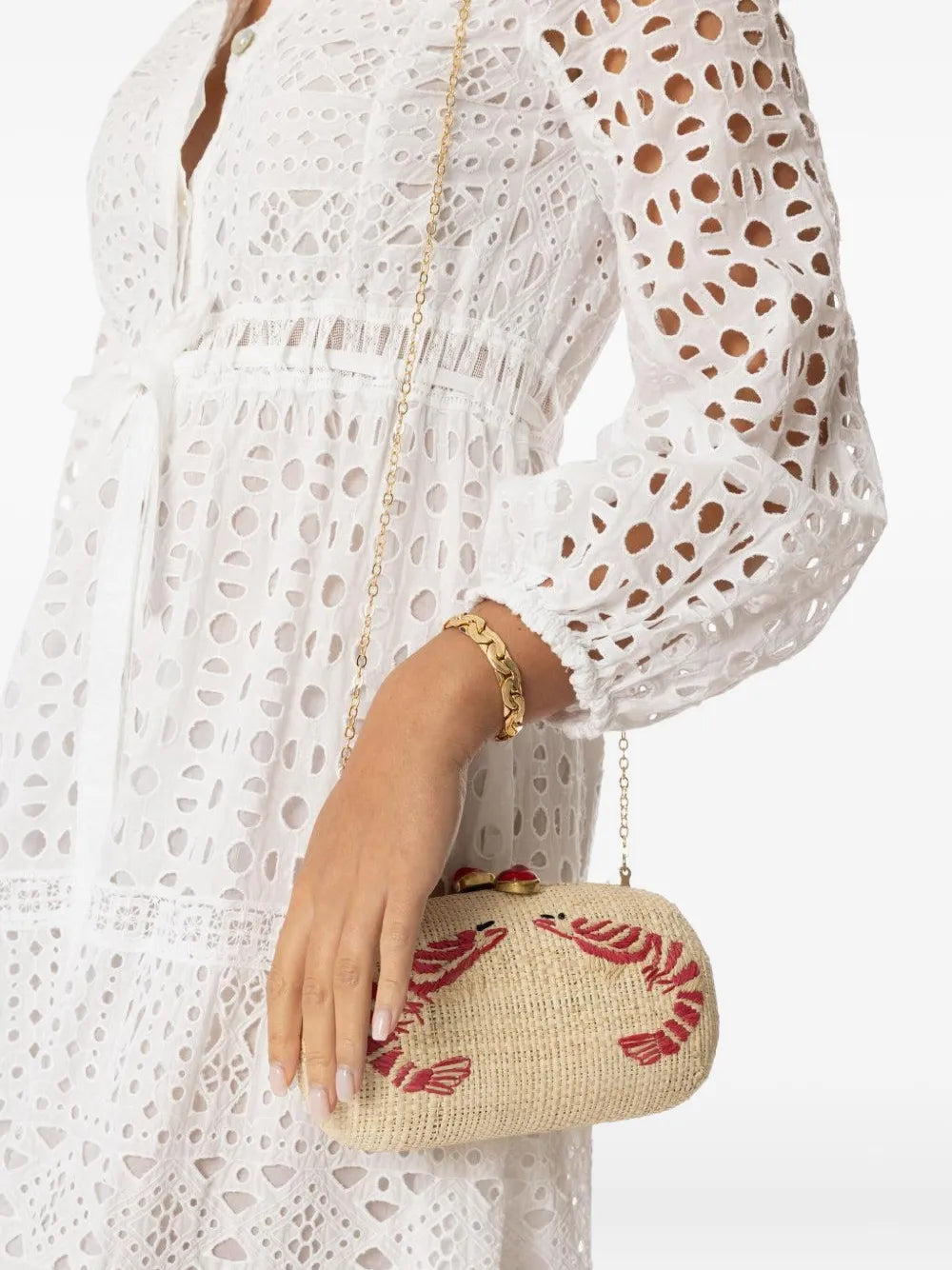 Pamela MunsonShrimp Cocktail embroidered raffia clutch