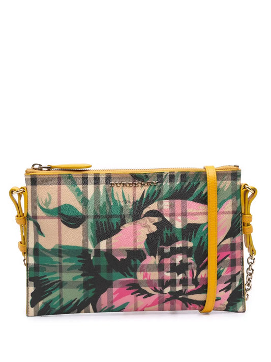 Pre-OwnedBurberry Pre-Owned2000-2017 Haymarket Check Coated Canvas Floral Print crossbody bag