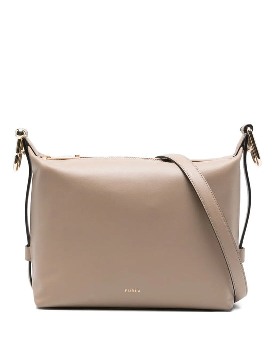 Furlazip-fastening leather shoulder bag