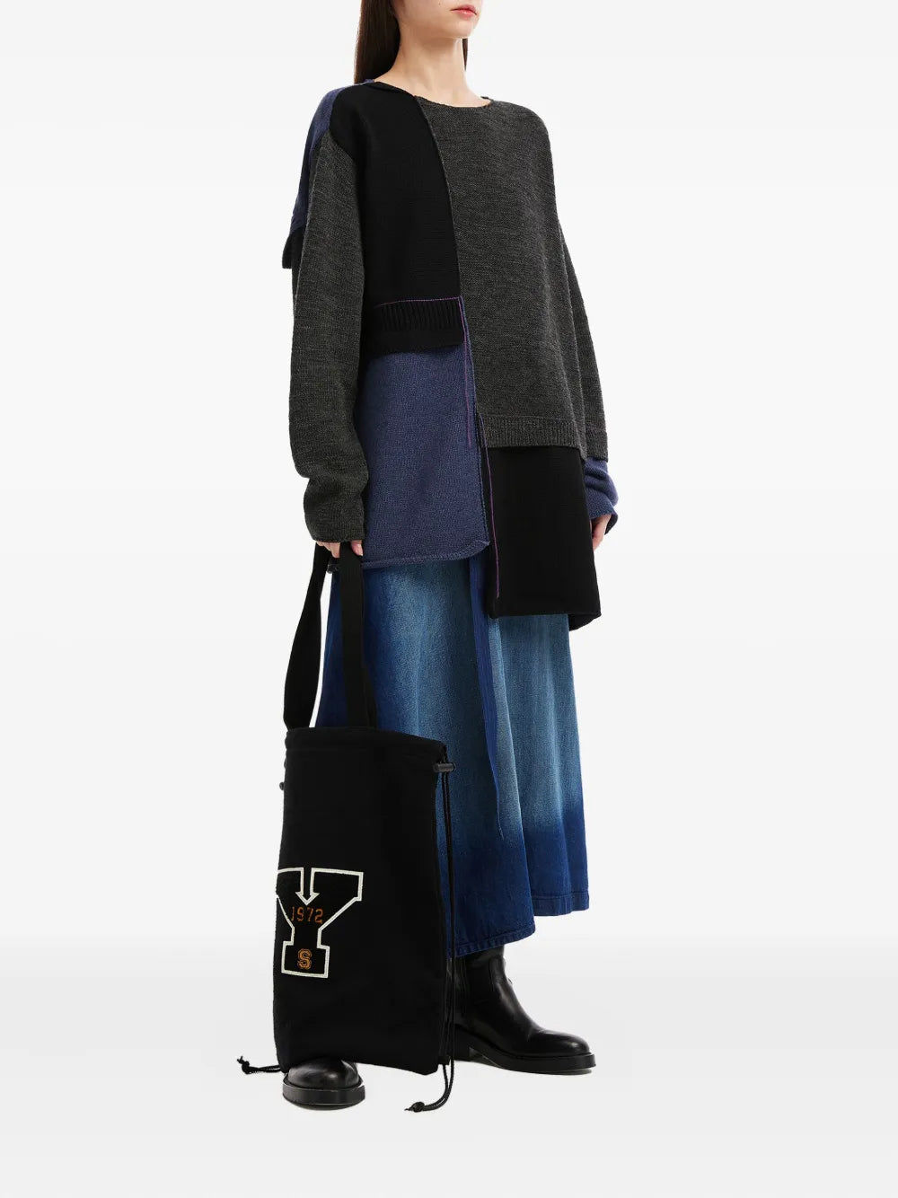 Y'slogo-appliqudrawstring tote bag