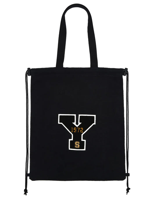 Y'slogo-appliqudrawstring tote bag