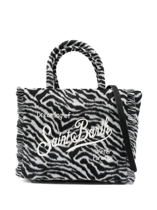 MC2 Saint Barthzebra print fringed tote bag