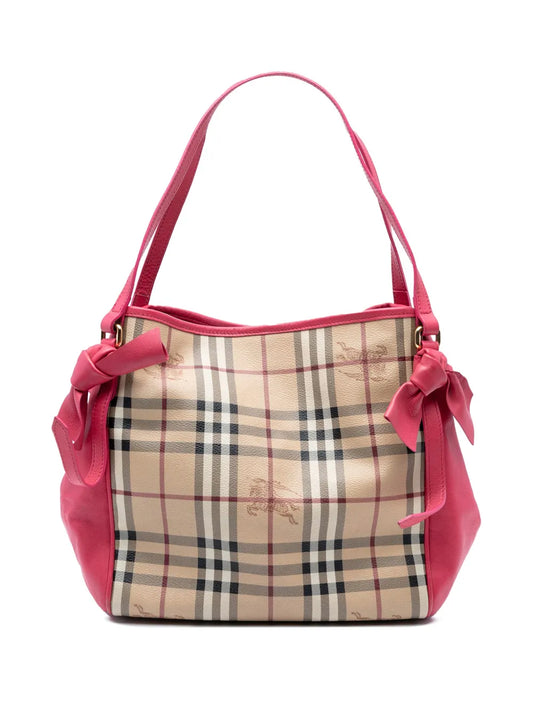 Pre-OwnedBurberry Pre-Owned2000-2017 Small Leather Trimmed Haymarket Check Coated Canvas Canterbury Bow tote bag
