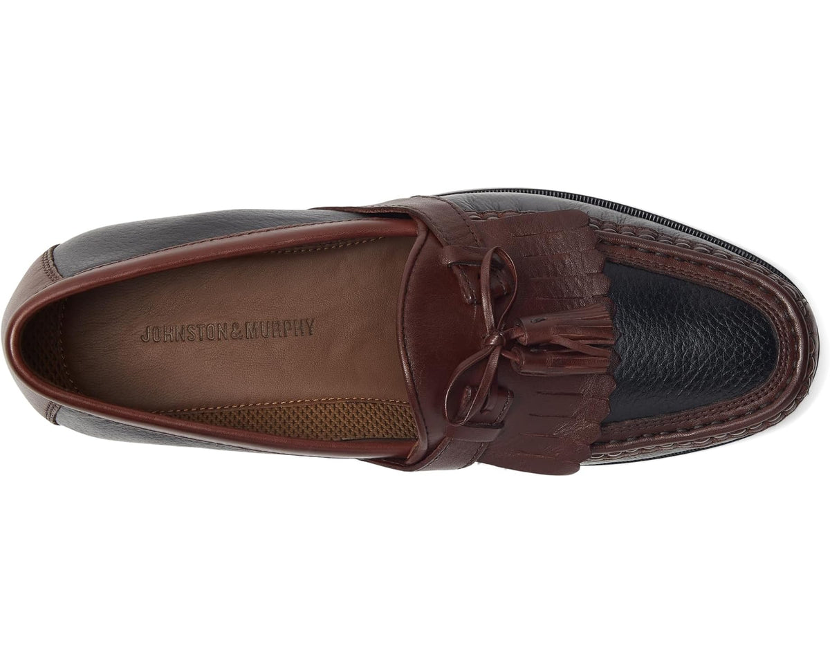 Men's Johnston & Murphy Aragon Kiltie Tassel Loafer Black Deer w/Antique Chestnut Waxhide Trim